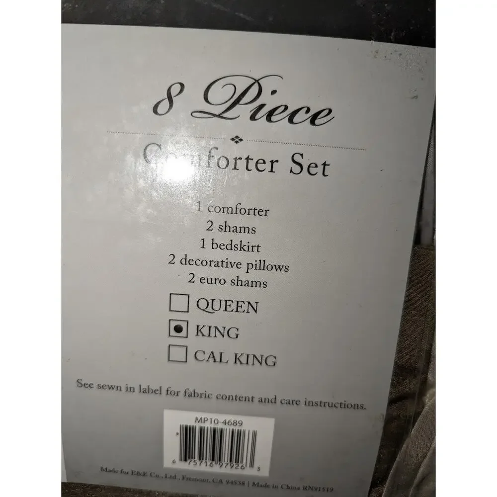 Madison Park Camelia 8 Pieces King Comforter Set Faux Silk Neutral Brown NEW